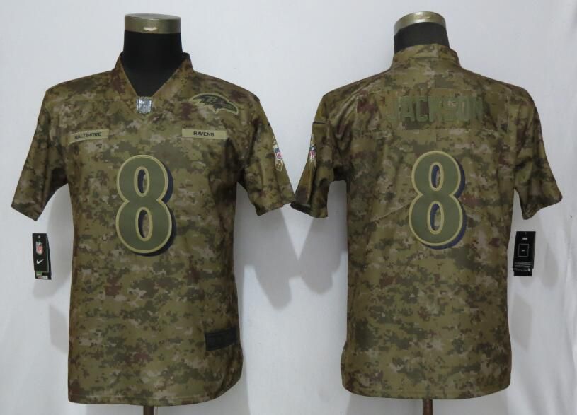 Women Baltimore Ravens #8 Jackson Nike Camo Salute to Service Limited NFL Jerseys